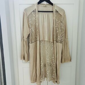 POL Beige Cardigan Lace Accent Bell Sleeve Ruffle Victorian Kimono